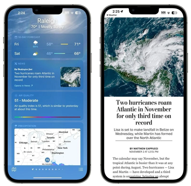 斗门苹果14维修分享iPhone 14手机如何看天气时顺带看新闻 