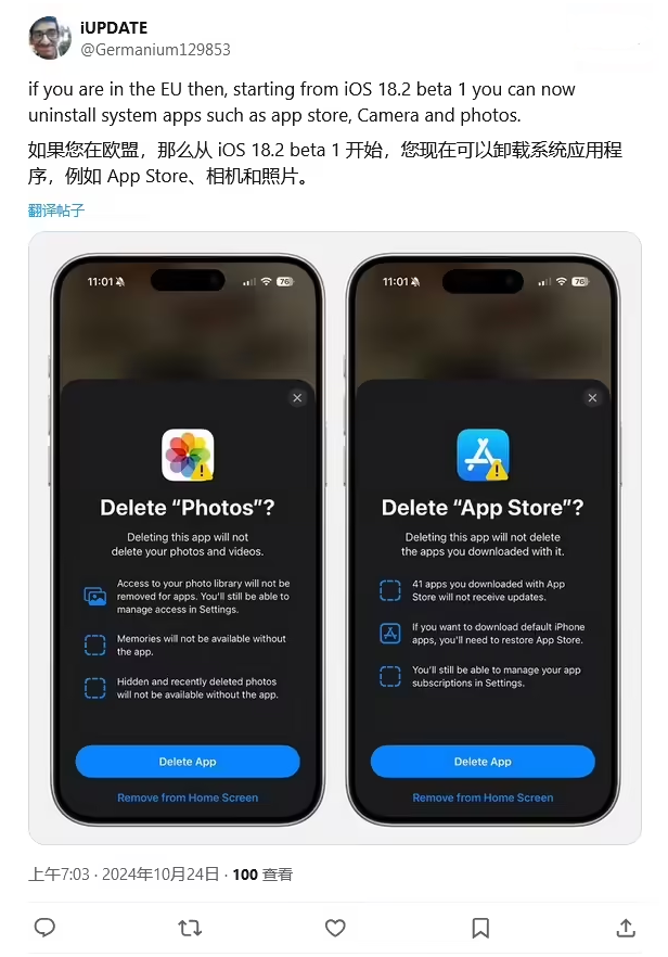 斗门苹果手机维修分享iOS 18.2 支持删除 App Store 应用商店 